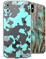 2 Decal style Skin Wraps set compatible with Apple iPhone X and XS WraptorCamo Old School Camouflage Camo Neon Teal